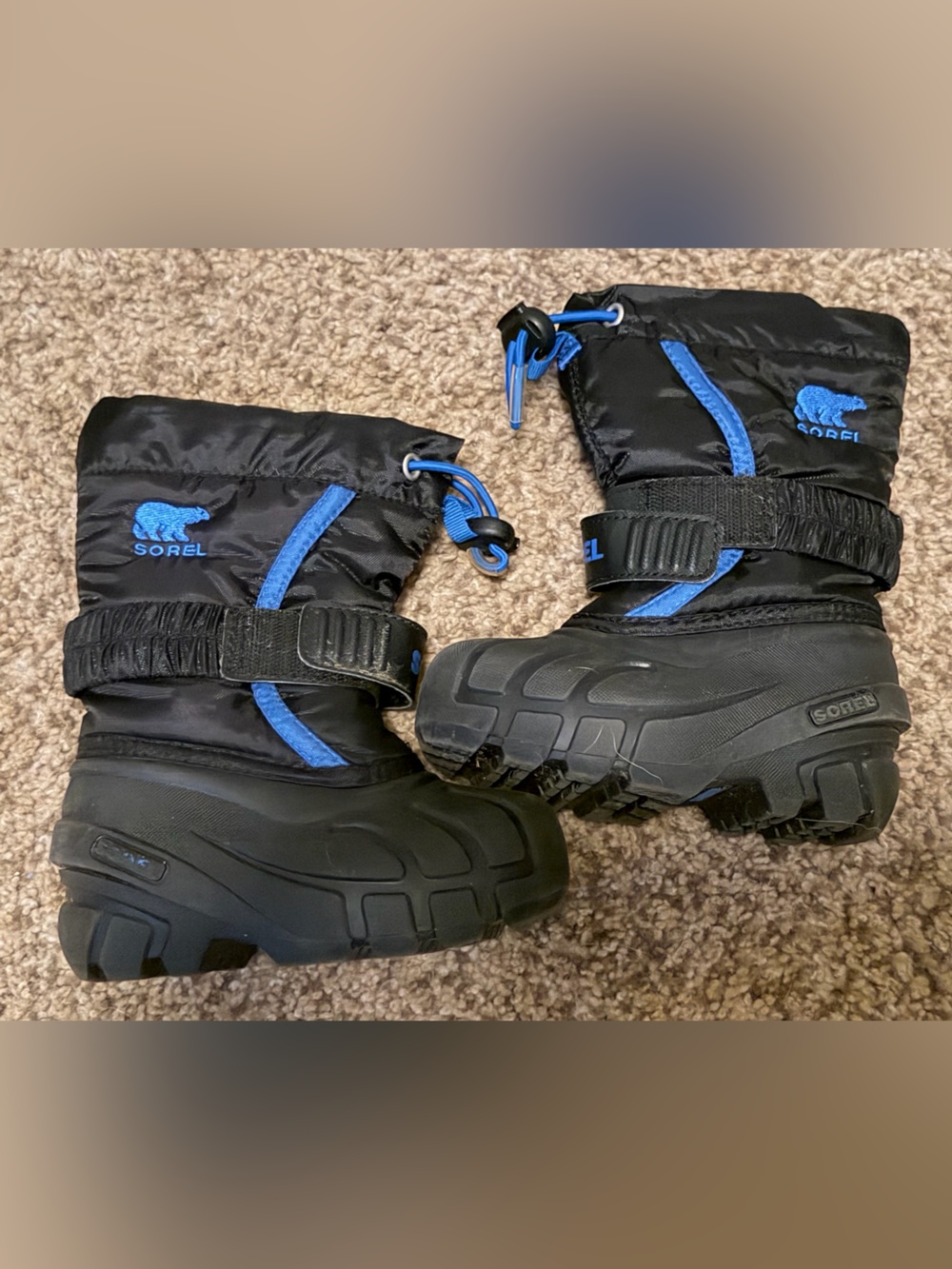 Sorel Kids Black and Blue Insulated Snow Boots